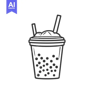 Premium design asset: A black and white illustration of a refreshing bubble tea