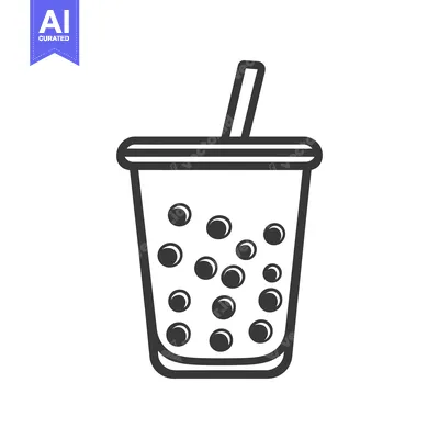 Aset desain premium: A simple black and white illustration of a bubble tea beverage