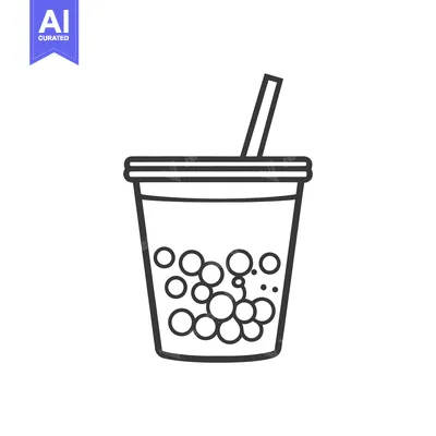 Aset premium populer: Black and white line drawing of a bubble tea beverage
