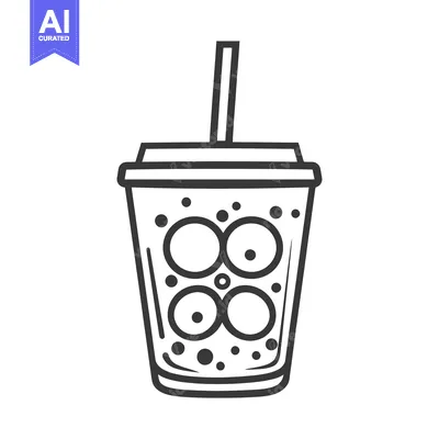 Premium design asset: Black and white illustration of a beverage drink in a cup