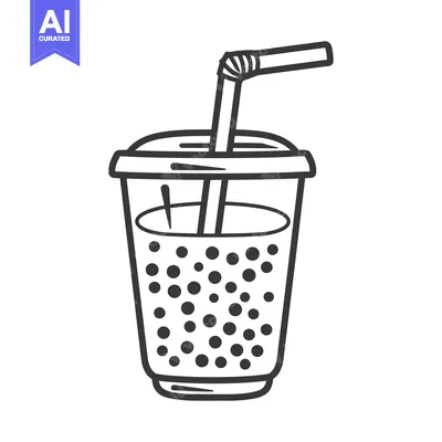 Aset premium populer: A drawing of a cup of bubble tea with a straw