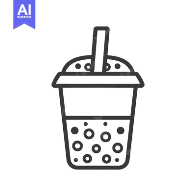 Aset desain premium: A simple line art depiction of a bubble tea drink