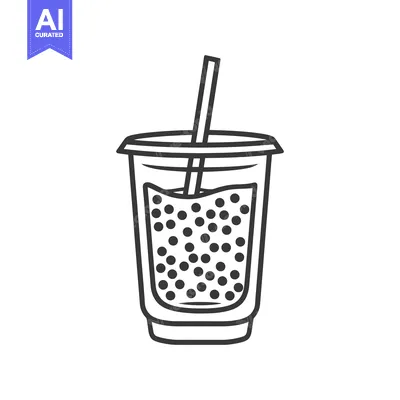Aset premium populer: A clear cup of beverage with many round toppings and a straw