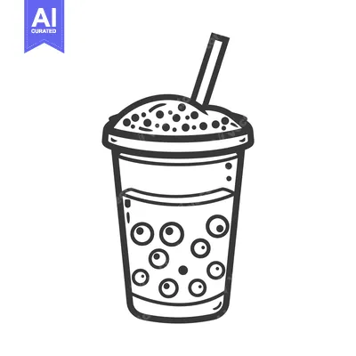 Aset desain premium: A black and white illustration of a bubble tea beverage