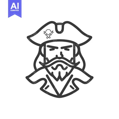 Illustrated portrait of a bearded pirate wearing a tricorn hat