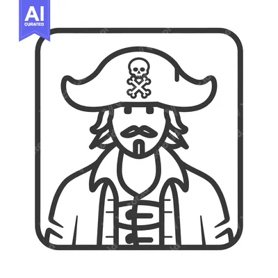 An illustrated portrait of a male pirate character in a square frame