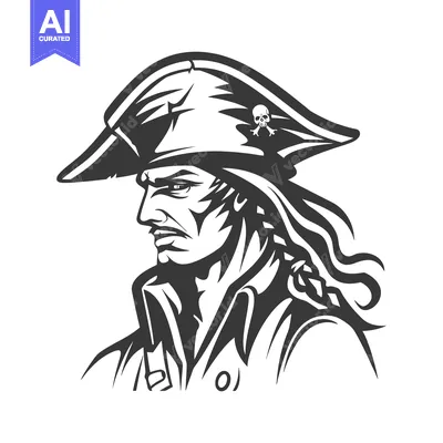 Aset desain premium: A detailed illustration of a pirate with a stern expression