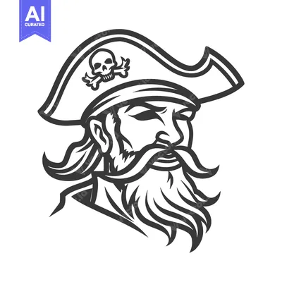 Aset desain premium: A stern looking pirate with a skull wearing a tricorn hat