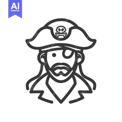 Aset desain premium: A black and white illustration depicts a cartoon pirate