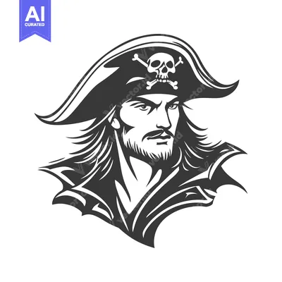Aset premium populer: An illustrated portrait of a pirate wearing a tricorn hat