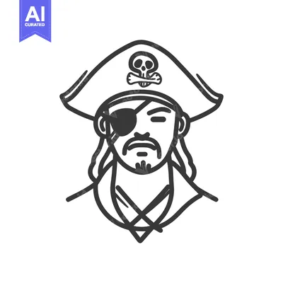 Aset premium populer: Illustration featuring a pirate with an eye patch and a skull