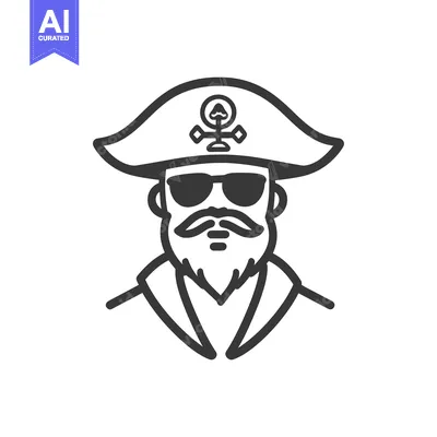 Aset premium populer: A stylized outline illustration of a pirate character wearing sunglass