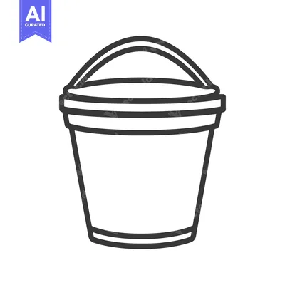 Aset premium populer: A simple black and white illustration of a bucket with a handle
