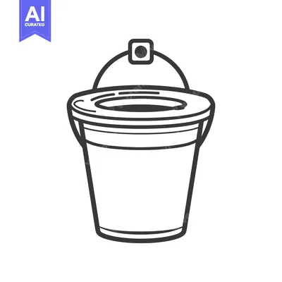 Aset desain premium: A simple line drawing illustrating a clean bucket with handle