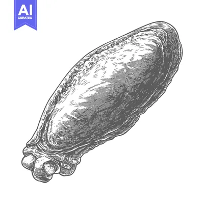 Aset premium populer: A Detailed Drawing Of A Single Oyster Shell