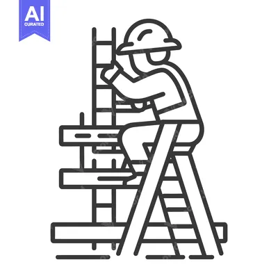 Aset premium populer: A construction worker building structure while on a ladder
