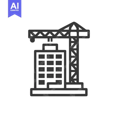 Aset premium populer: Minimalist Icon of Building Under Construction with Crane