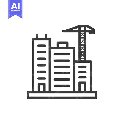 Aset desain premium: Minimalist Icon of Buildings Under Construction with Crane Silhouette
