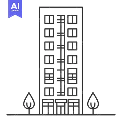 Aset premium populer: The architectural building features several windows and small trees su