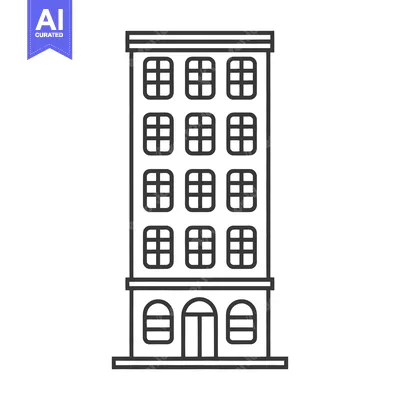 Aset desain premium: A tall stylized apartment building shows several rows of windows