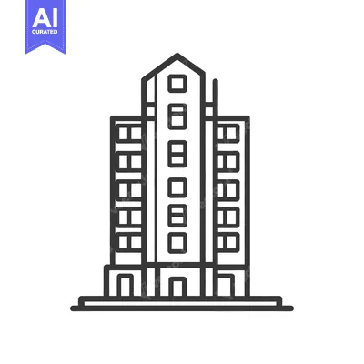 Aset desain premium: A simple black and white illustration of a tall modern building