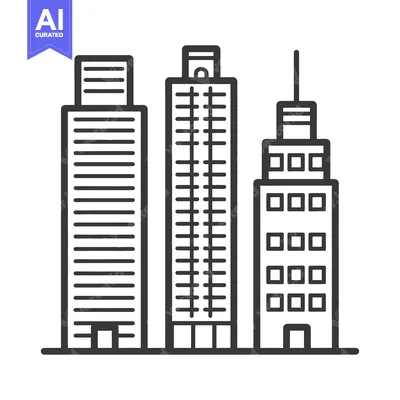 Aset premium populer: Three monochrome stylized tall buildings aligned in a row