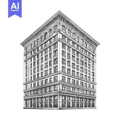 Aset desain premium: Classic Building Architectural Corner Drawing Illustration