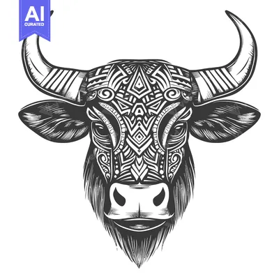 Premium design asset: Bull Head with Tribal Design