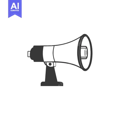 Aset desain premium: A simple monochrome illustration of a portable megaphone device