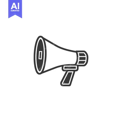 A simplistic black and white graphic illustration of a megaphone devic
