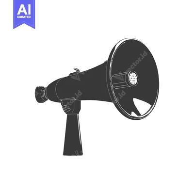 Aset premium populer: A black and white illustration of a megaphone on white background