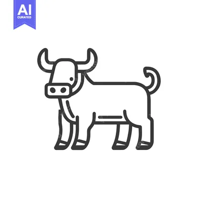 Aset desain premium: A simple black and white outline drawing of a bull