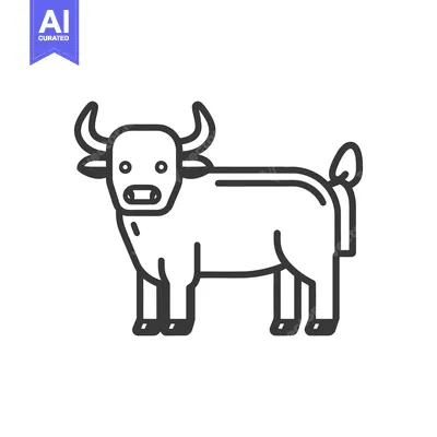 Aset desain premium: A simplified minimalist illustration depicting a standing bull or ox