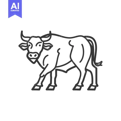 Aset desain premium: A Line Art Depiction of a Strong Bull Standing Proudly