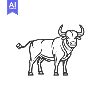 Aset desain premium: A detailed illustration of a powerful bull standing on its legs