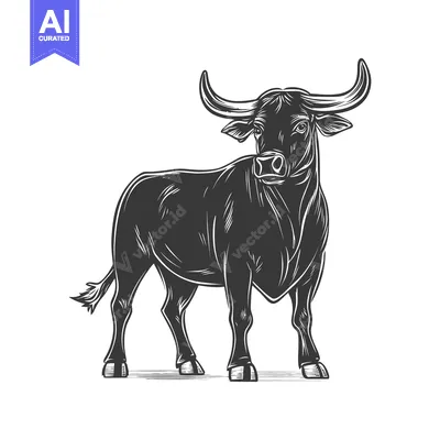 Aset premium populer: A Large Black Bull Standing Facing To The Left Side