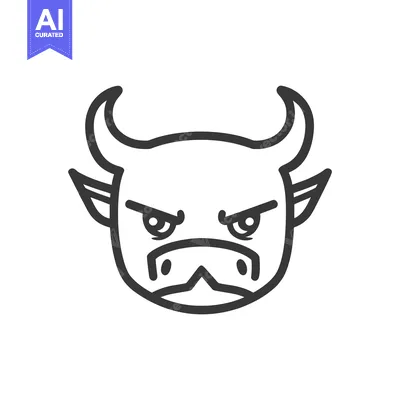 Aset desain premium: Line drawing of a bull showing a stern and angry expression