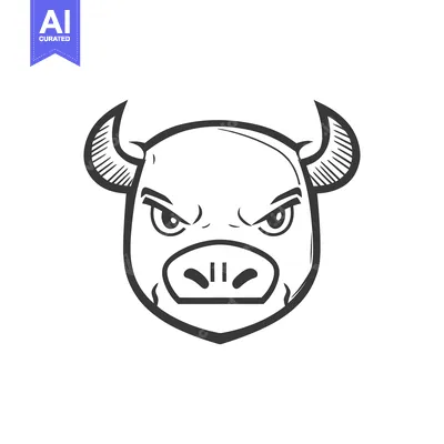 Aset desain premium: A black and white illustration of a bull face