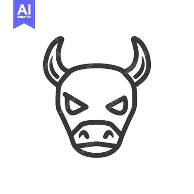 Aset desain premium: A simple illustration of a horned bull with an angry expression