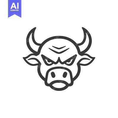 Aset desain premium: A stylized black and white image of an angry bull face
