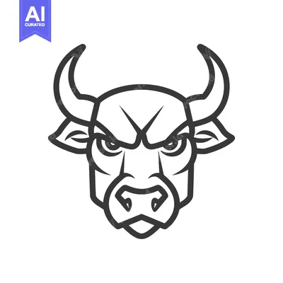 Aset desain premium: Detailed black and white illustration of a stylized bull head