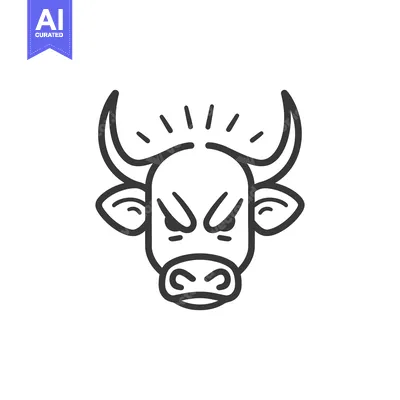 Premium design asset: A black and white illustrated image of an angry bulls head