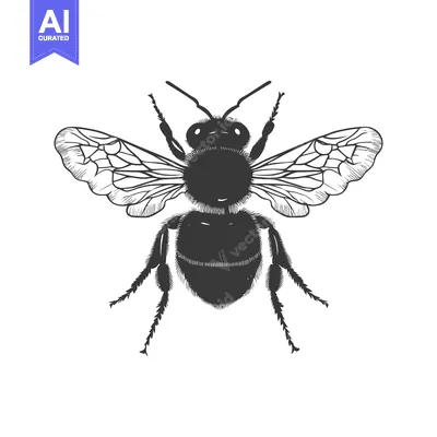 Premium design asset: Black and white detailed illustration of a honeybee insect