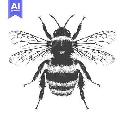 Popular premium asset: Detailed black and white illustration of a bumblebee specimen