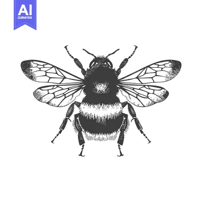 Aset desain premium: Detailed illustration of a single bumble bee with wings spread out