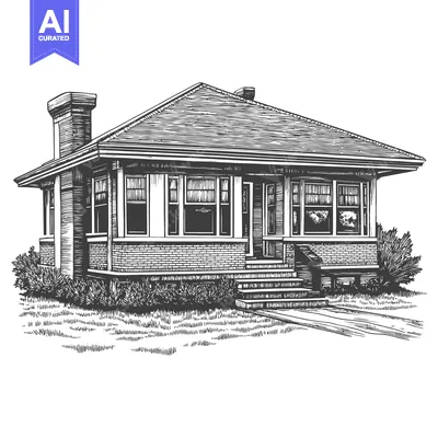 Aset desain premium: A charming brick bungalow house illustration drawing