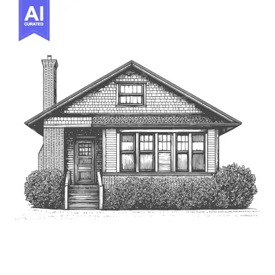 A charming vintage style house drawing with shrubbery