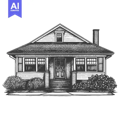 Aset desain premium: A Vintage Style Illustration Of A Suburban House