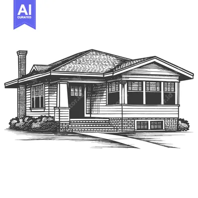Aset desain premium: Engraved Illustration Of A Quaint Suburban House