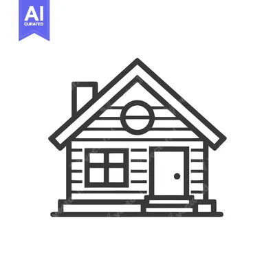 Aset premium populer: Minimalist Cabin Icon with Chimney and Round Window Detail